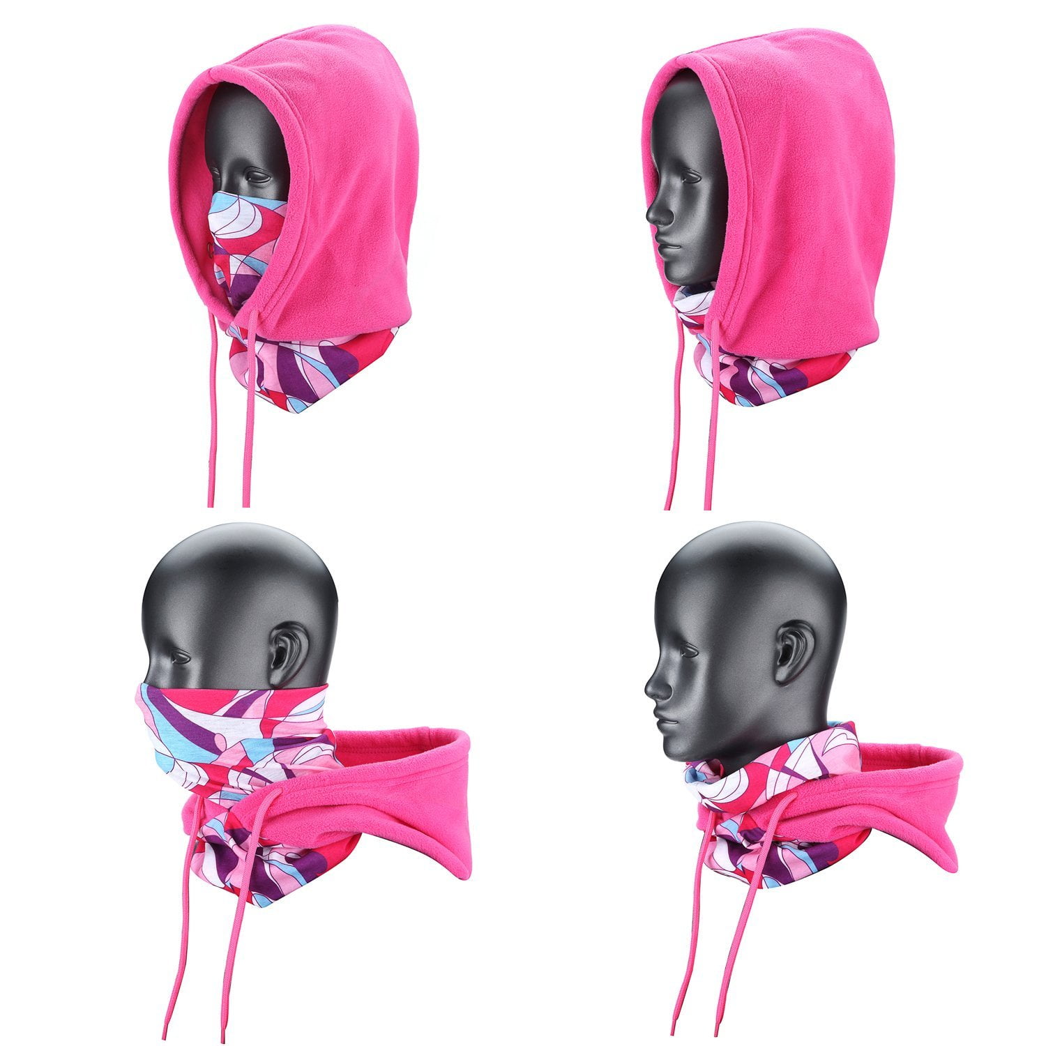 WEANAS 4 in 1 Face Cover Hood Mask Balaclava Fleece Hat Neck Warmers (Black) by