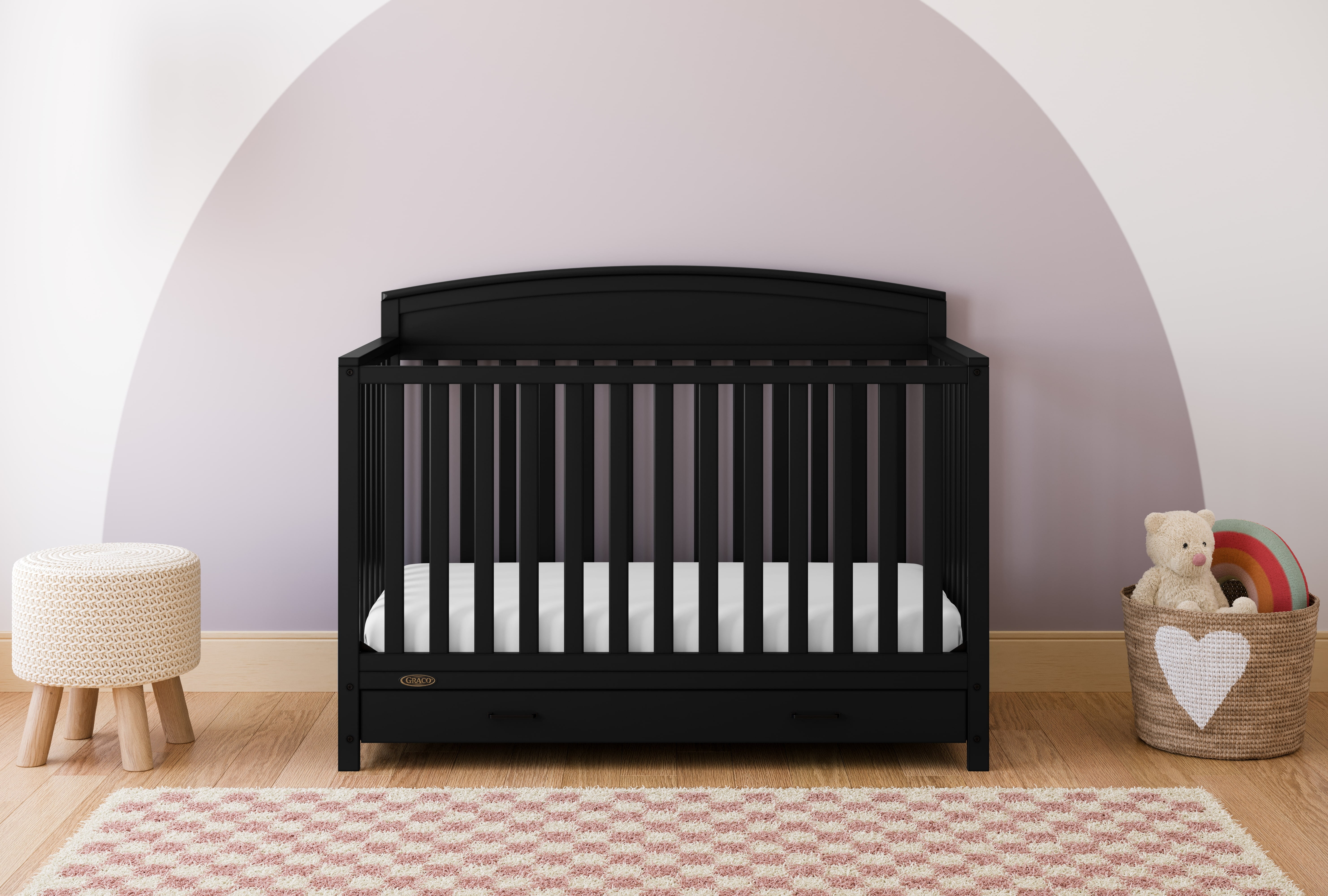 Graco Benton 5-in-1 Convertible Crib with Drawer and Premium Crib & Toddler Mattress Bundle, Black