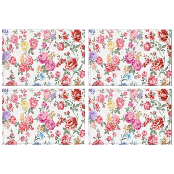 Pioneer Flower Floral Print Pattern Summer Placemats Table Placemats Set Of 4-Linen Kitchen Washable Placemats Table Mats 12x18 Inch Non-Slip Heat Resistant