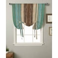 thumbnail image 2 of Teal Brown Farmhouse Tie Up Curtains for Kitchen Bathroom Bedroom Windows 54 Inch Length, Vintage Country Wooden Balloon Drape Curtains Shade Rod Pocket Drapery Curtain Panel, 42"x63", 2 of 7