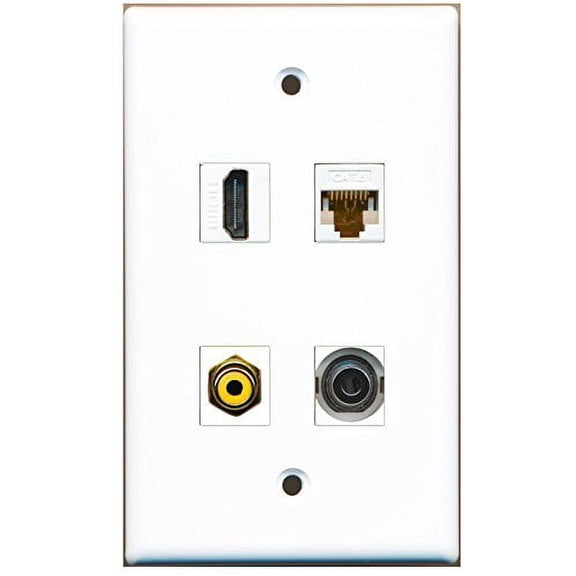 RiteAV - 1 Port HDMI 1 Port RCA Yellow 1 Port 3.5mm 1 Port Cat6 Ethernet White Wall Plate