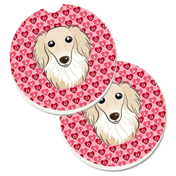 Longhair Creme Dachshund Set of 2 Cup Holder Car Coasters