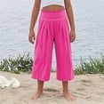 thumbnail image 5 of ZACPNCV Capris Pants for Girls Summer Casual Loose Cotton Linen Straight Wide Leg Elastic Waist Solid Cropped Pant Hot Pink 10-11 Years, 5 of 8