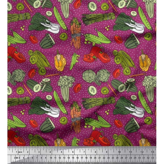 Soimoi Velvet Fabric Dot & Mix Vegetable Print Sewing Fabric Yard 58 Inch Wide