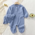 thumbnail image 2 of SUYOLL Infant Boys Jumpsuit Linen Long Sleeve Rompers Button Down Summer Clothes with Ruffled Bonnet Hat Trendy Clothes, 2 of 4