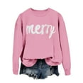 thumbnail image 6 of Crewneck Sweatshirts For Women Loose Cute Merry Funny Xmas Letter Printed Long Sleeve Christmas Shirts Casual Comfortable Holiday Pullover Tops Fall Winter Loungewear Outfits Clothes Pink XL, 6 of 6