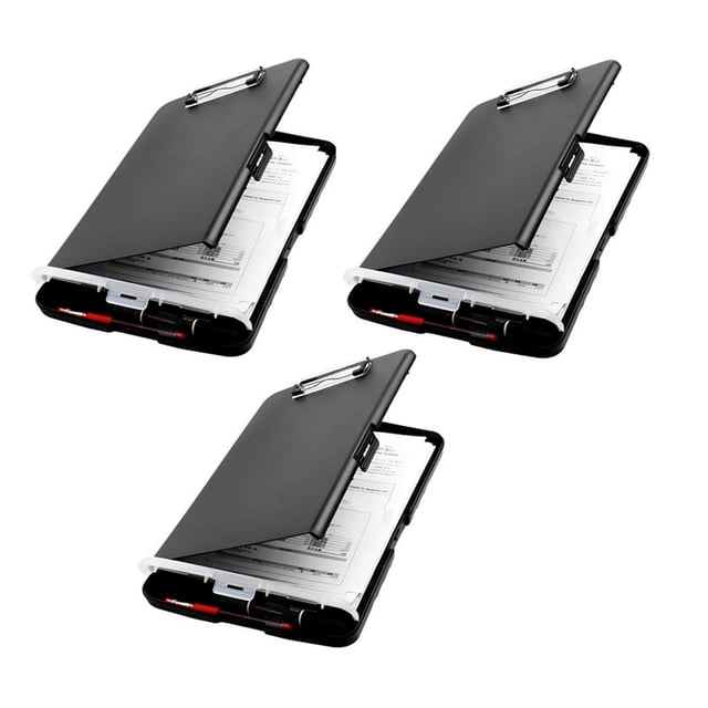 3X Clip Board Organizer Clipboards with Storage Nursing Clipboard Foldable File Folder Plastic Clipboard (Black)
