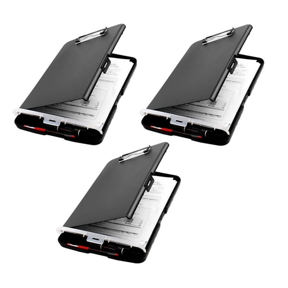 3X Clip Board Organizer Clipboards with Storage Nursing Clipboard Foldable File Folder Plastic Clipboard (Black)