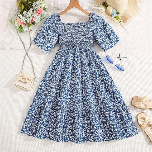 Kiviey Girls Dress Fashion Girls Spring and Summer Short Sleeved Shirt Dress Size 8-9