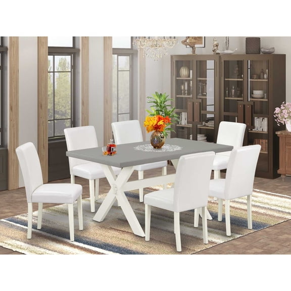 East West Furniture X096AB264-7 7-Piece Beautiful Rectangular Dining Room Table Set an Excellent Cement Color Kitchen Table Top and 6 Lovely Pu Leather Parson Chairs with Stylish Chair Back, Linen...