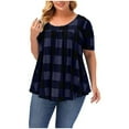 thumbnail image 2 of Jjayotai Womens Plus Size Tops, Crew Neck Plaid Shirts, Summer Short Sleeve Work Casual Swing Blouses, Loose Tunic Top, Oversized Tshirts for Women Navy^ XXXXXL, 2 of 4