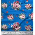 thumbnail image 1 of Soimoi Tissu Satin Modal Bleu Imprimé Feuilles d'Épices & Roses au Mètre 42 Pouces de Large, 1 of 3