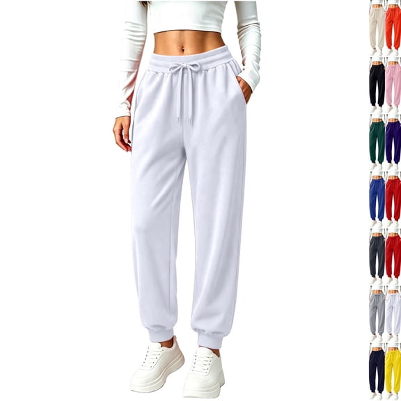 Pants for Women Stretchy Joggers with Pockets for Travel | Wide Leg Athletic Pants for Women Fashion Oversized Comfy Fitted Slacks for Work White XL
