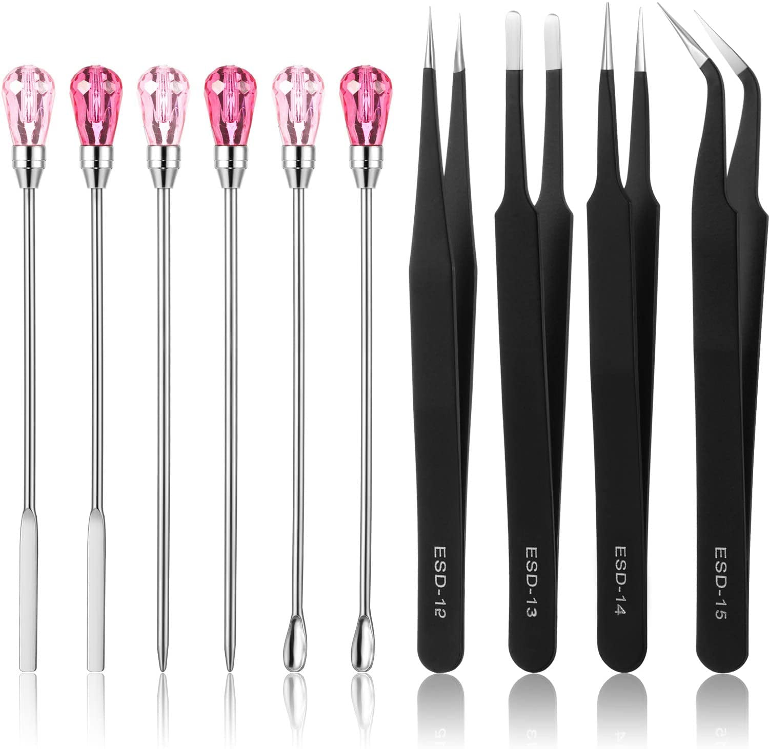 Anti-Static Stainless Precision Steel ESD Tweezers Set for Jewelry Making DIY Resin Craft Casting Molds 11 Pcs Silicone Resin Mold Tool Set Stirring Needle Spoon Tool Jewelry Making Kit