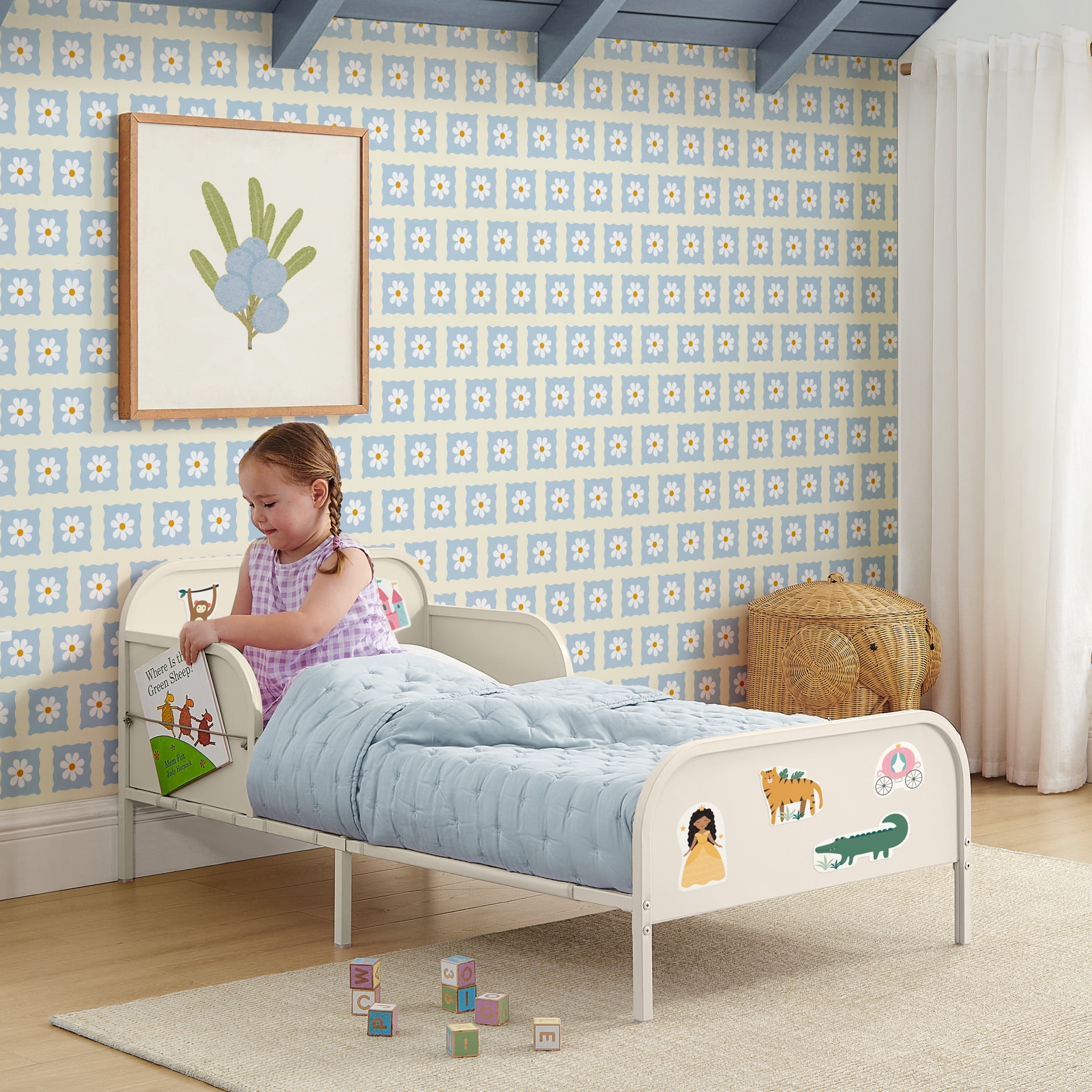 Delta Children Magic Magnet Toddler Bed with Customizable Magnets & Built-In Book Storage, Oatmeal