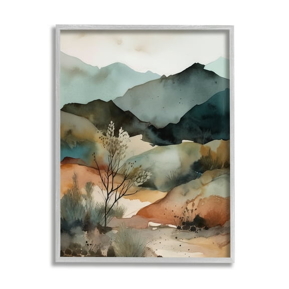 Stupell Industries Mountains Mood Abstract Landscape Painting Gray Framed Art Print Wall Art, 16 x 20