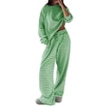 thumbnail image 2 of Delayuji Womens Pajamas Sets Striped 2 Piece Outfits Loungewear Long Sleeve Top and Wide Leg Pant Set Fall Winter Clothing, 2 of 6