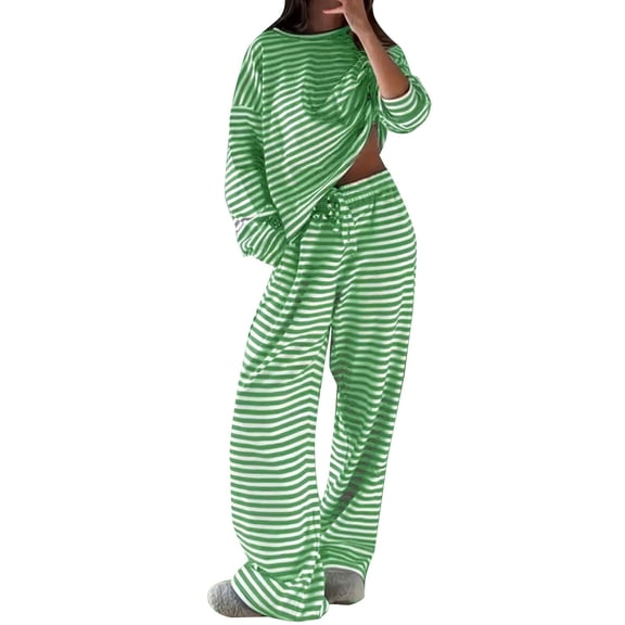 VISALY Valentine Pjs for Women Striped Sleepwear Lounge Set Nightwear Lounge Outfits Cute Pajama Set Pajama Sets Night Suits Women Pajama Set Winter Pajamas Two Piece Pajama Set Green Xl