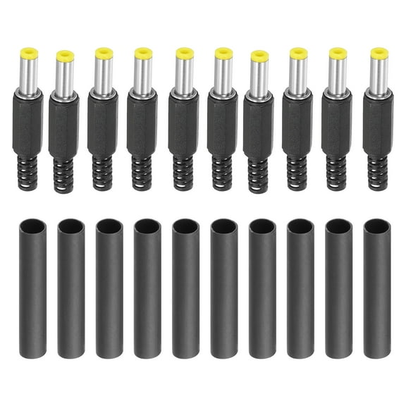 Uxcell 5.5x2.5mm DC Male Plug, 10 Pack DIY DC Barrel Connector with Shrink Tube, Yellow
