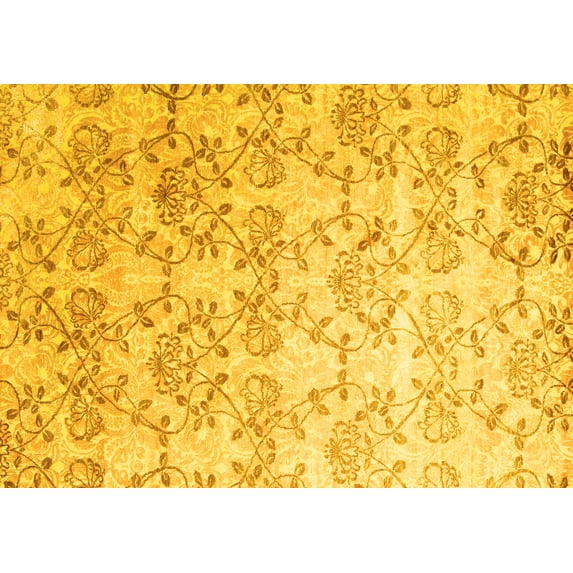 Ahgly Company Machine Washable Indoor Rectangle Abstract Yellow Contemporary Area Rugs, 2' x 3'