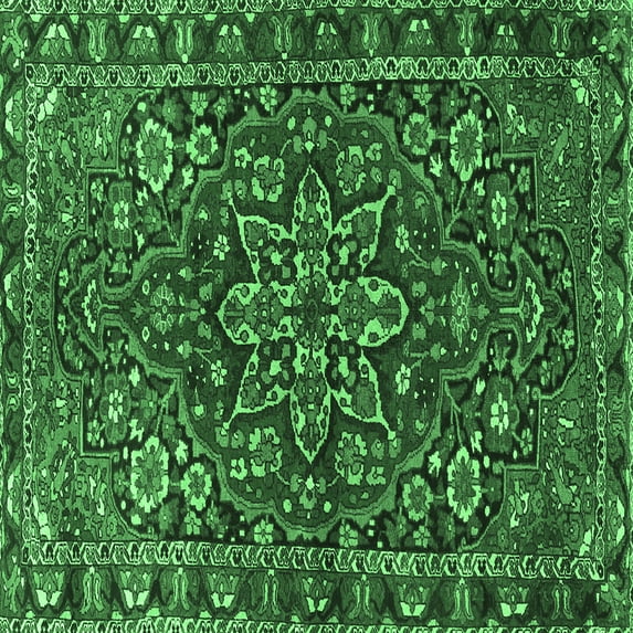Ahgly Company Indoor Square Persian Emerald Green Traditional Area Rugs, 7' Square