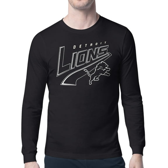 Men's Starter Black Detroit Lions Modern Tailsweep Graphic Long Sleeve T-Shirt