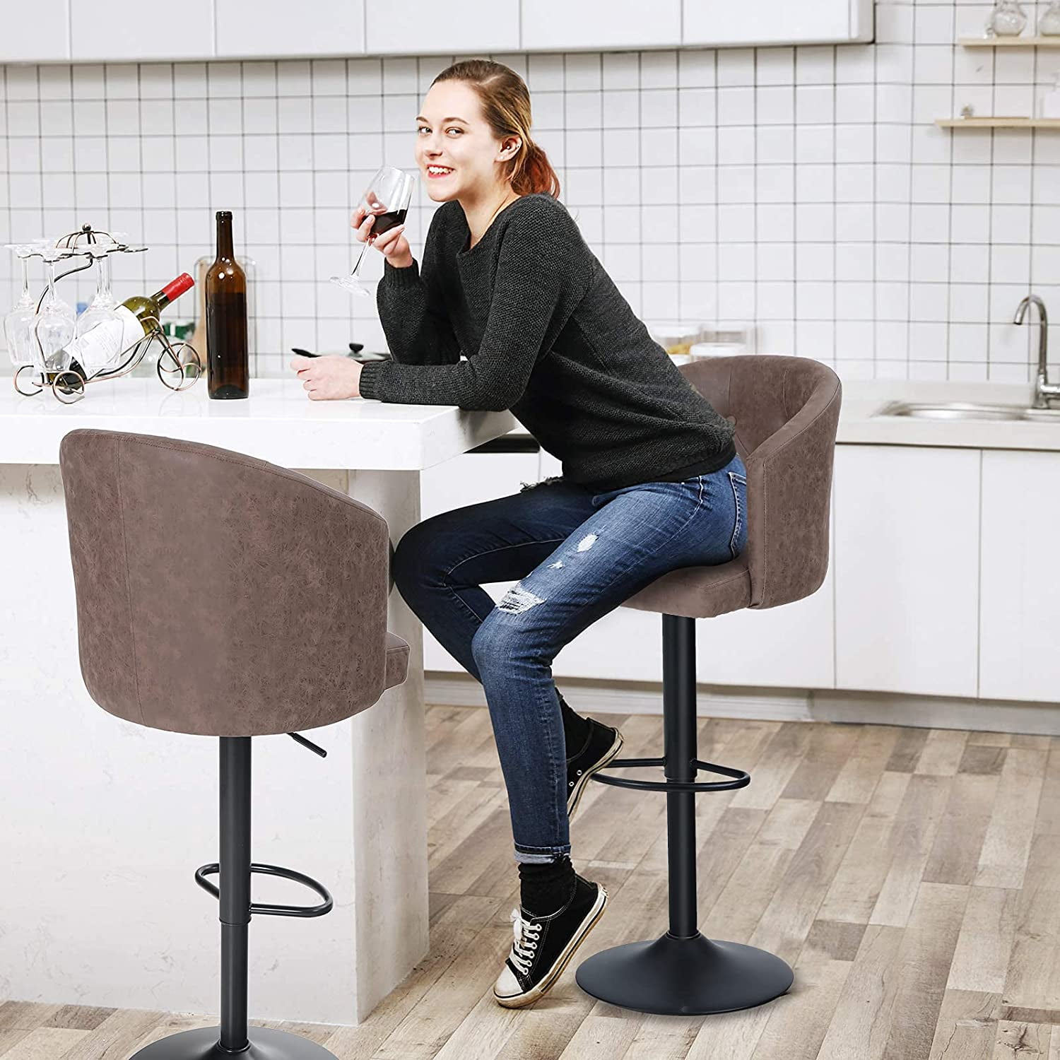Adjustable Swivel Bar Stool with Back for Kitchen Counter Padded