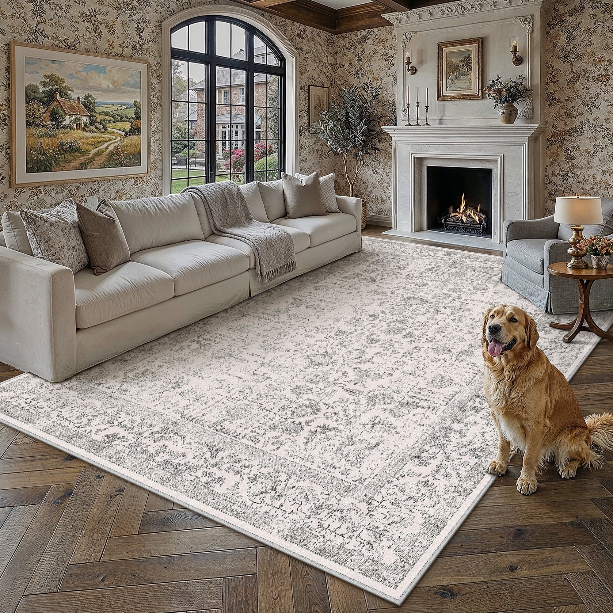 Condition photo showing Good Condition for berthmeer 10'x14' large vintage area rugs oriental rugs washable carpets for living room bedroom dining room throw rugs non-slip, gray
