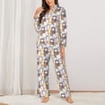 thumbnail image 2 of KLL Cartoon Cat Print Women's Long Sleeve Pajamas with Pants Sleepwear Loungewear 2 Set-Medium, 2 of 7