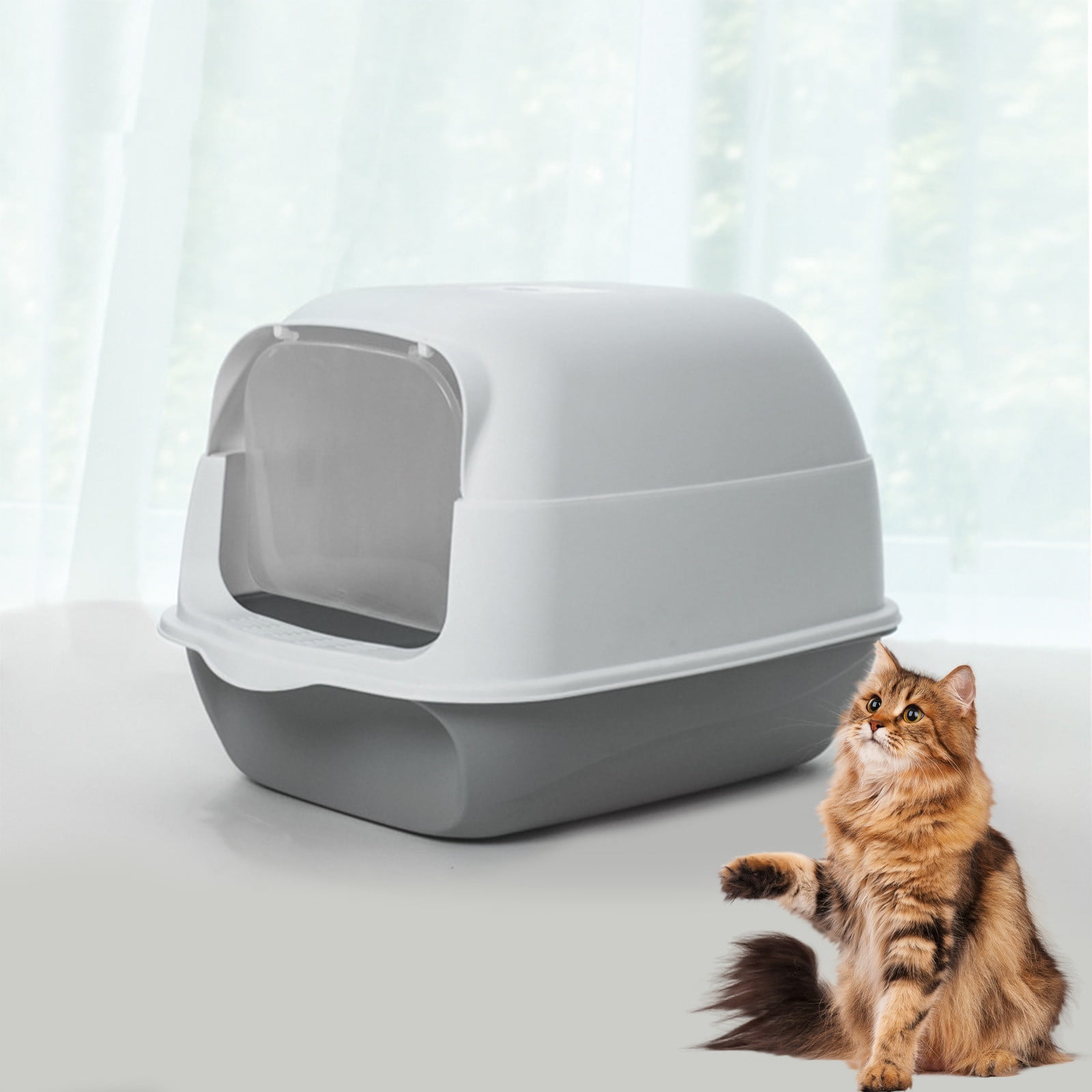 Cat Litter Box Odor Proof Dome,Fully Enclosed Large Cat Toilet Anti-Splash Easy Open Top Removable Base Quick Cleaning,Wide Entry Comfortable Interior Stable Non-Slip Design,for cats homes-Gray