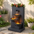 thumbnail image 2 of Teamson Home 3-Tier Cascading Outdoor Water Fountain with Planter & LED Lights, Gray, 2 of 12