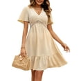 thumbnail image 1 of Lucakuins Vestidos con forro en A para mujer, manga corta, cuello en V, cintura alta, midi, fiesta, calle, vestido de verano Lucakuins moda, 1 of 9