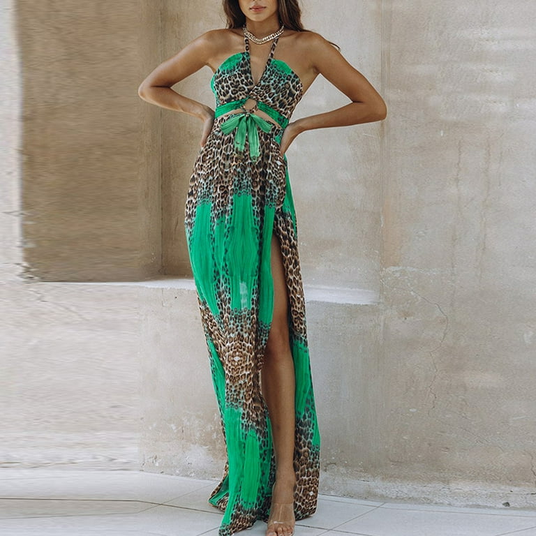 Sexy Bohemian Leopard Backless V Neck A Line Dresses Sexy Bohemian Leopard Backless V Neck A Line Dresses