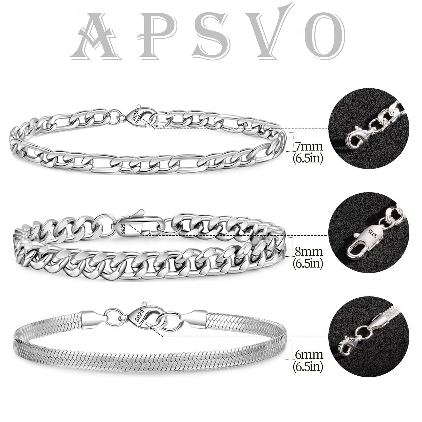 KISPER 925 Sterling Silver Italian 5mm Figaro Chain Bracelet W/ Lobste