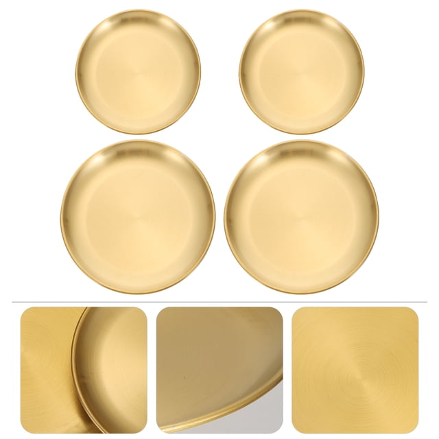 SHINYPASING 4 Pcs Assiette à Salade Ronde en Acier Inoxydable pour Décoration de la Maison Événements