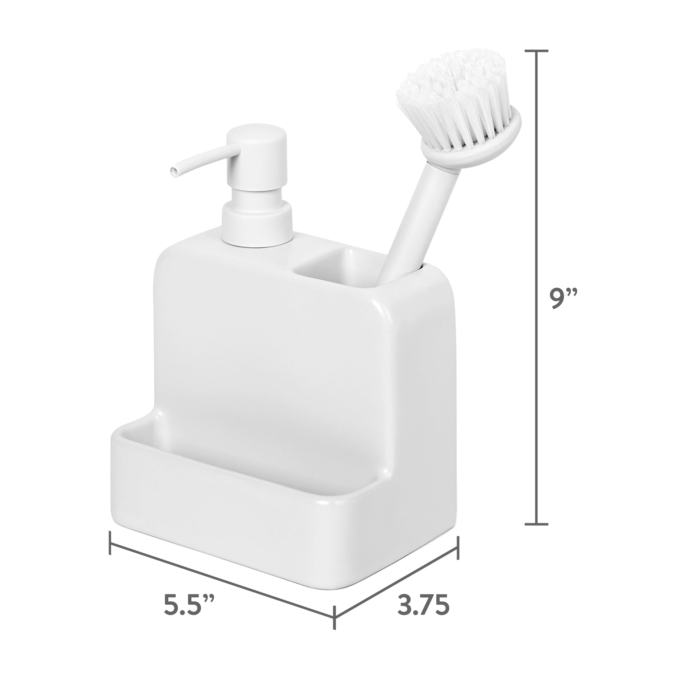 (3 pack) Mainstays Ceramic Liquid Soap Dispenser with Pump and Brush Holder, Kitchen Sink Dish Soap Dispenser Organizer for Sponge, Dish Brush and Cleaning Supplies, White