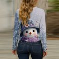 thumbnail image 4 of Women's Long Sleeve Shirts with Cute Print Graphic Tees Design, Blouses Casual Plus Size Basic Tops Pullover, Fashion Christmas Snowman Print Round Neck Top for Winter Wear,Blue,L, 4 of 7
