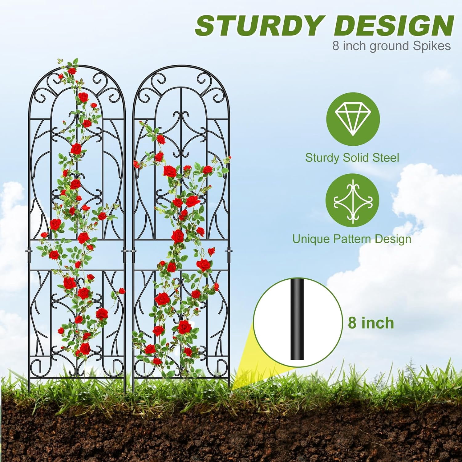 FICISOG 4 Pack 59x16in Metal Garden Trellis for Climbing Plants,Black Large Trellis for Climbing Plants Outdoor, Roses, Vegetables Vines Flowers Support, Large Decorative Outdoor Trellis
