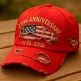 thumbnail image 2 of 250th Anniversary Distressed Denim Baseball Cap Embroidered Patriotic Adjustable, 2 of 7