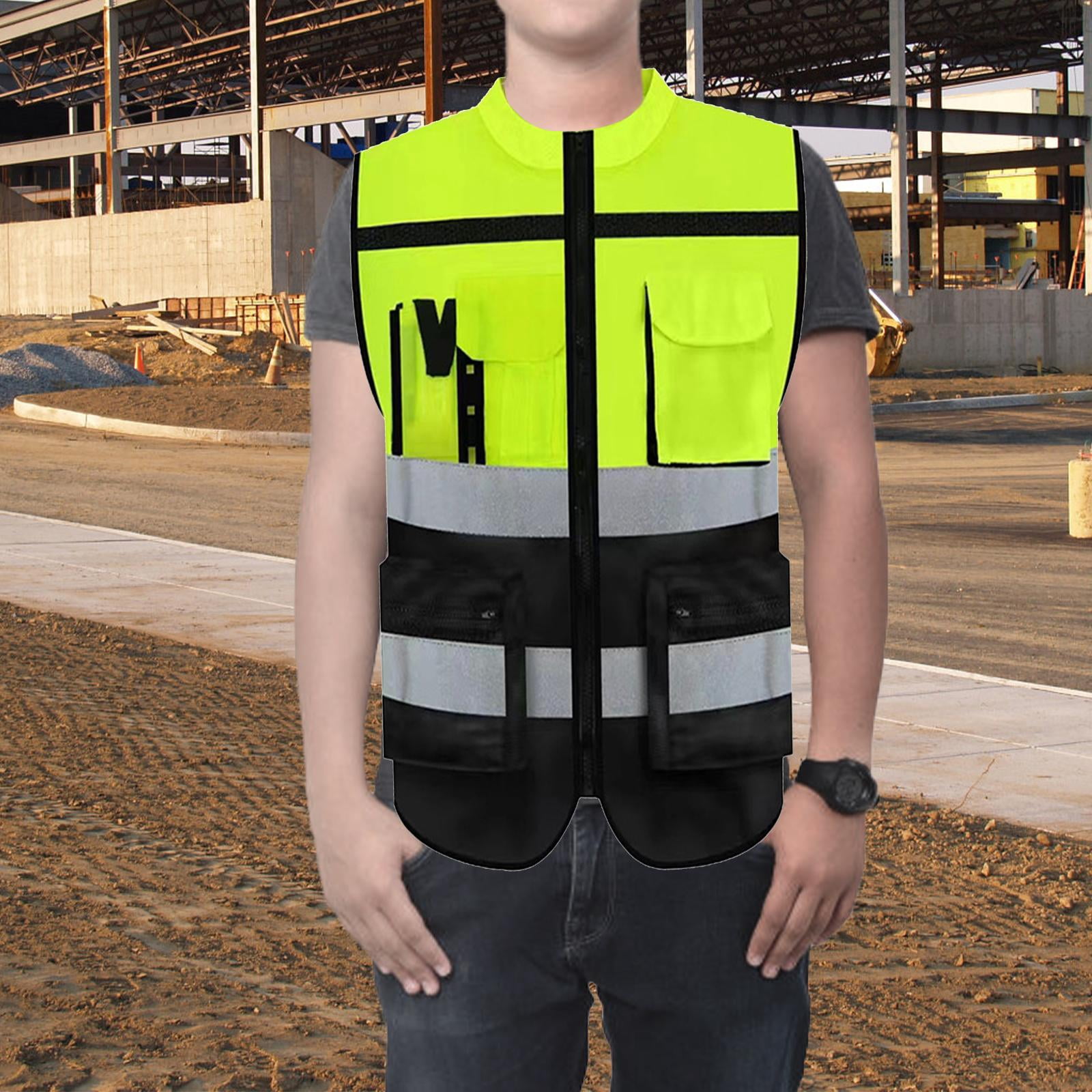 Vensio -High Visibility Reflective Vest with Multiple Pockets and Zipper, Lightweight Breathable Workwear for Night Running Cycling and Safety Personnel, Green XXXL