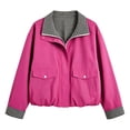 thumbnail image 4 of Mifsaly Womens Bomber Jackets Zip Up Collared Plaid Lining Windbreaker Jacket Fall Winter Windproof Comfort Daily Wear Outdoor Activity Work Office Casual Outfits Hot Pink,S, 4 of 5