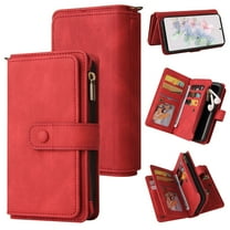 Phone Case for Google Pixel 7, Google Pixel 7 Wallet Case, Luxury Folio Flip Leather Cover [Zipper Pocket] [Wrist Strap] [Kickstand] for Google Pixel 7 6.3 inch, Red,