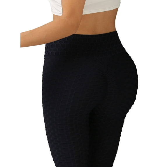 Doublju Women's Ruched High Waist Booty Lifting Textured Leggings