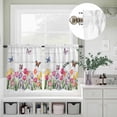 thumbnail image 5 of Kitchen Window Curtains Valance and Tier Set, Spring Farm Flowers Tulips Rod Pocket Tier Curtain Valance Set, Butterflies on Retro Wood Light Filtering Cafe Curtains for Bedroom Living Room, 5 of 9
