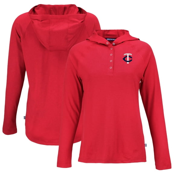 Women's Cutter & Buck Red Minnesota Twins Coastline Epic Comfort Eco Recycled Hoodie Raglan Long Sleeve T-Shirt