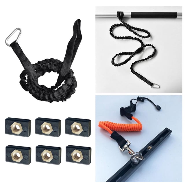 Tuerca de riel Cola para kayak canoa tornillo para barco cordón elástico de 47 pulgadas para Correa de paleta Negro
