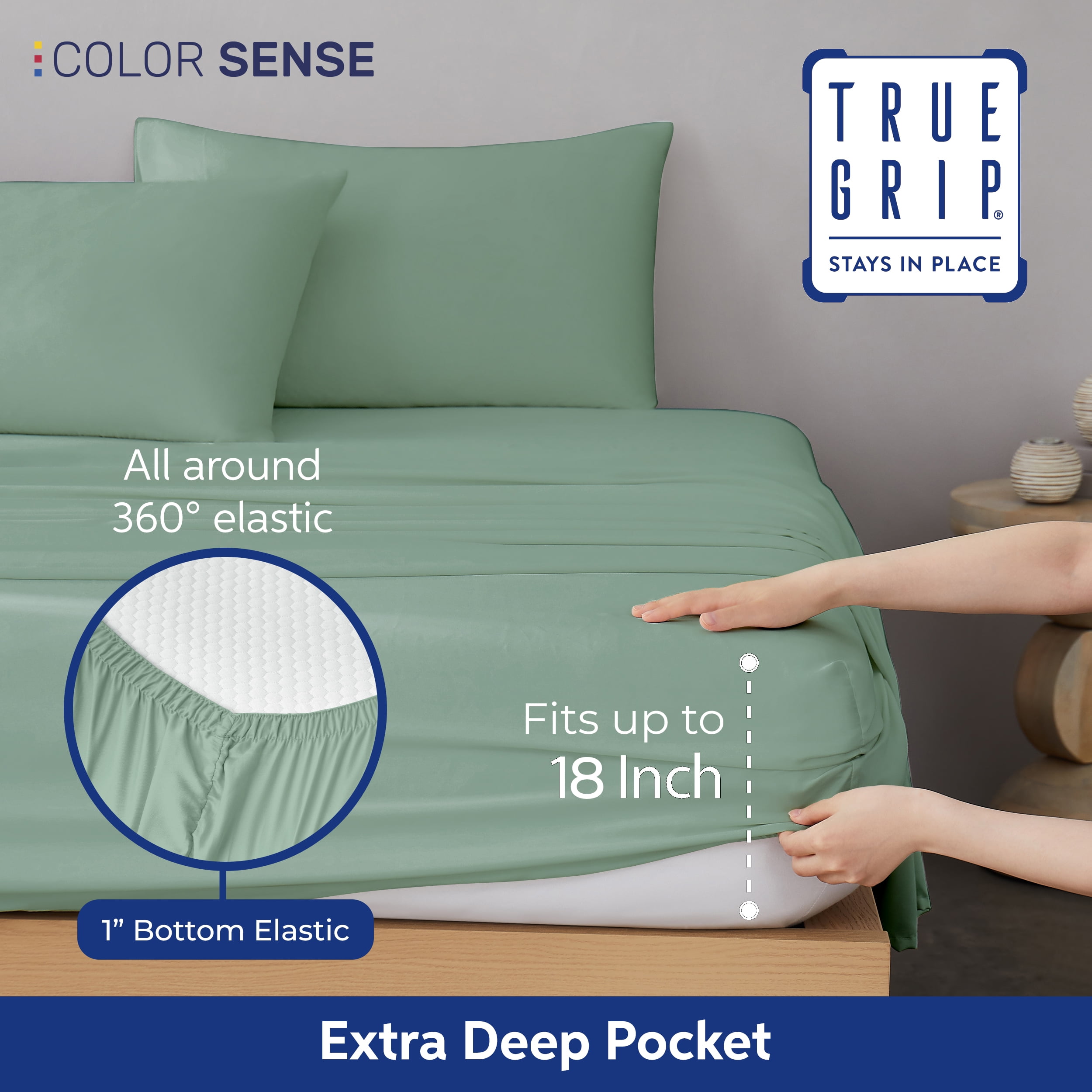 Color Sense 6-Piece 800 Thread Count Green Cotton Rich Adult Bed Sheet Set, King - Deep Pocket