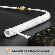 Mamba Snake C03 Coiled USB C Cable for Gaming Keyboard, Starlight Braided Mechanical Keyboard Cable with Gold Detachable Metal Aviator, Double-Sleeved, Pro Custom Type C Charging Keyboard Cable-White