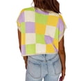 thumbnail image 4 of Womens Cap Sleeve Crop Tops Summer Color Block Going Out Crew Neck Knit Trendy Casual Sweater, 4 of 5