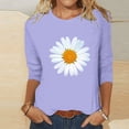thumbnail image 2 of Bjutir Women T-Shirts Tees Casual Loose 3/4 Sleeve Daisy Print T Shirt Purple M, 2 of 5